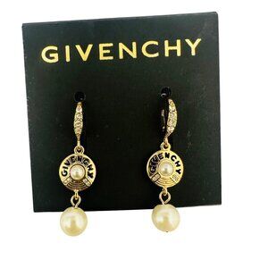 Givenchy Gold-Tone Faux Pearl, Crystal & Logo Double Drop Earrings
